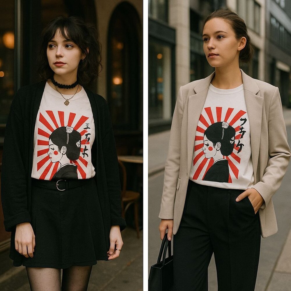 WTF Women’s Graphic Tee White S Anime Print Y2K Grunge Artcore Oversized